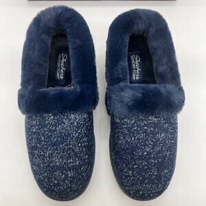 Skechers Shoes 7.5 Wide Cozy Lite Sparkle Knit Slippers Sweet Walk Navy